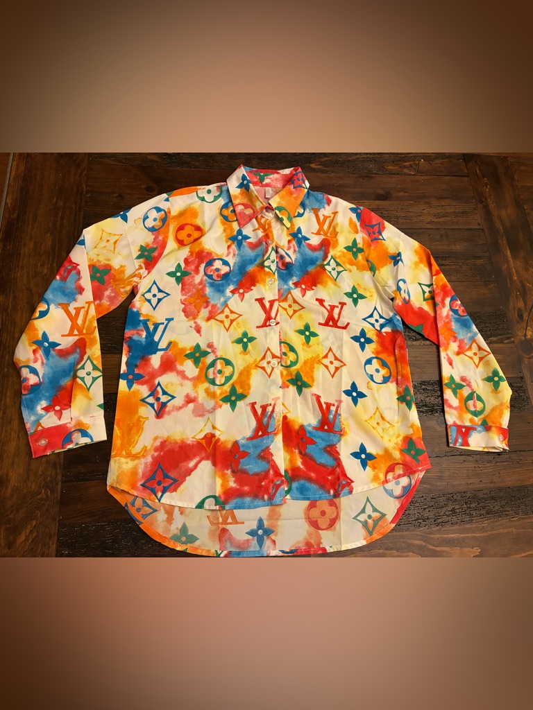 LuxuryInspired Womens Multicolor Logo Print Shirt
